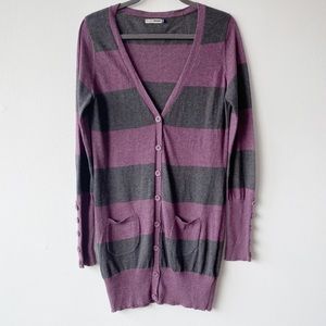 MUDO Long Striped Button Front Cardigan Size M